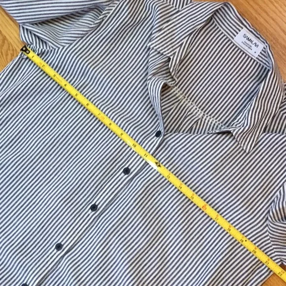 Sam &Lavi long sleeve blouse,blue/white stripe,collar, button front,Ushape hem,M - Picture 3 of 6
